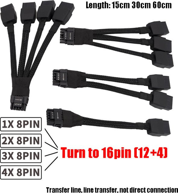 T.F.SKYWINDINTL Grafikkarte Stromadapter Kabel von 8-Pin auf 16-Pin für RTX 4090, Schwarz - Bild 1