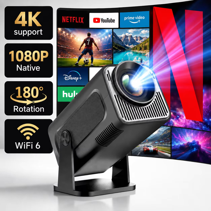 ZNLYRION Mini Smart Projektor mit Android 11.0, 4K Decode, 720P Native Auflösung, WiFi6 und Bluetooth 5.0, Tragbares Heimkino in Schwarz mit bis zu 130 Zoll Display und automatischer Trapezkorrektur - Bild 3