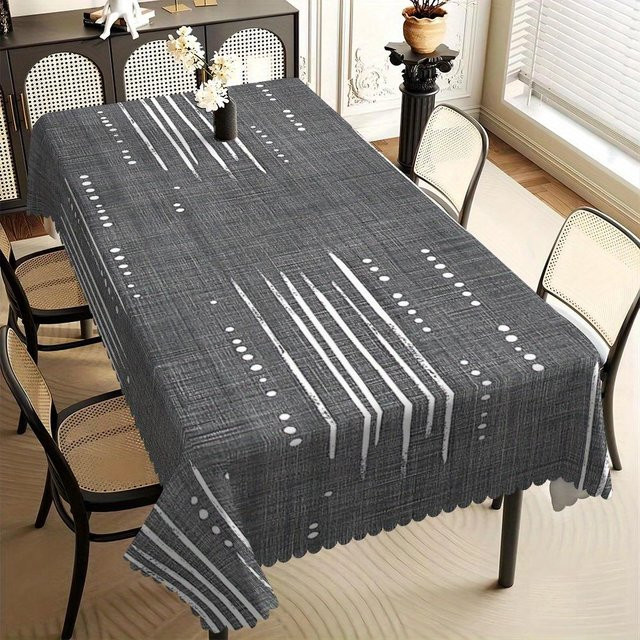 JMG Household Supplies Leinentischdecke mit geometrischem Druck in Grau und Weiß, schmutzabweisend, B/T: 140 x 140 cm - Bild 1