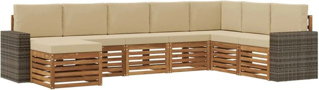 vidaXL Outdoor-Sofagarnitur in U-Form aus Akazienholz mit 8 Kissen, Natur-Beige - Bild 1