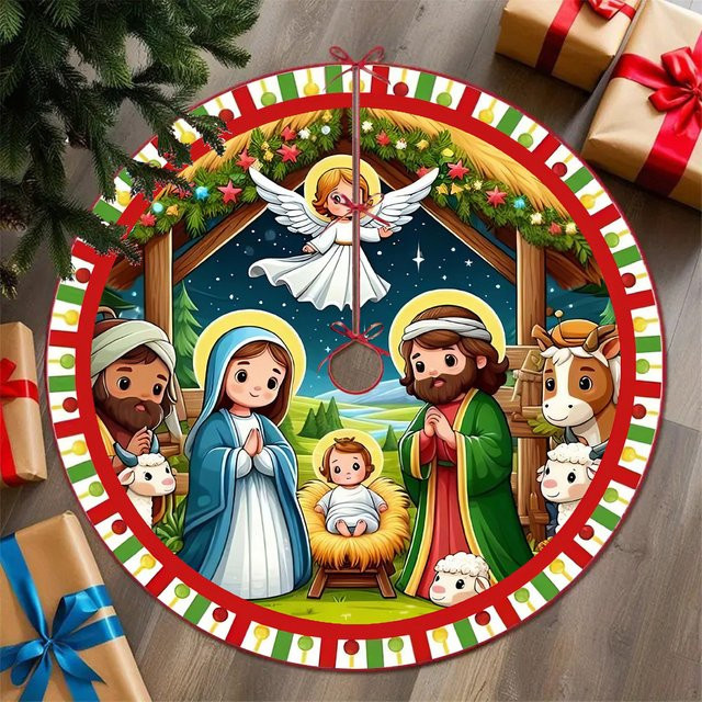 VIKAMA Weihnachtsbaumrock aus Polyester in Mehrfarbig mit abstraktem Design für Innen und Außen - Bild 1