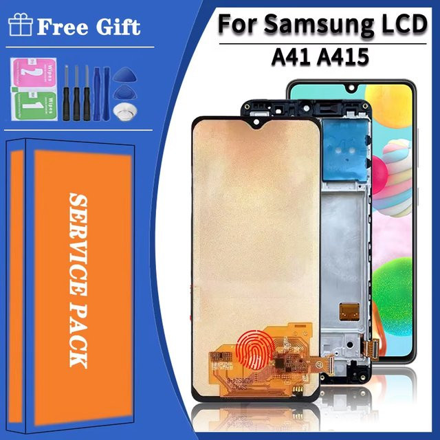 Samsung A41 A415 A415F A415F/DS Premium LCD Display Touchscreen Digitizer Panel mit Fingerabdruck Sensor und Rahmen in Schwarz - Bild 1