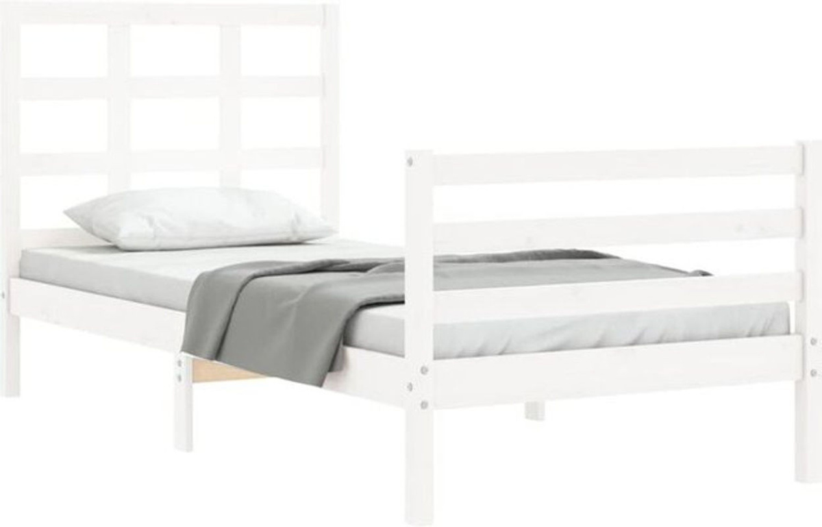 Massivholzbett aus Kiefer mit Kopfteil von Vidaxl in Weiß im Landhausstil und minimalistischem Design - Bild 1