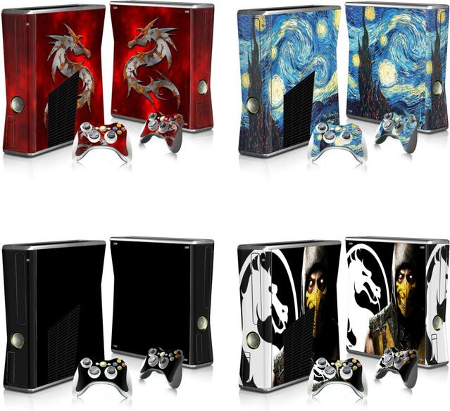 Individuell gestaltetes Microsoft Xbox 360 Slim Skin-Set aus Vinyl mit 2 Controller-Aufklebern in Blau und Multicolour - Bild 1