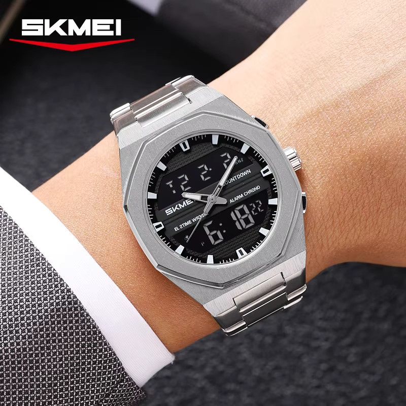 SKMEI Armbanduhr, Chronograph, Quarz, Digitaluhr, Edelstahl, Schwarz, Herren - Bild 2