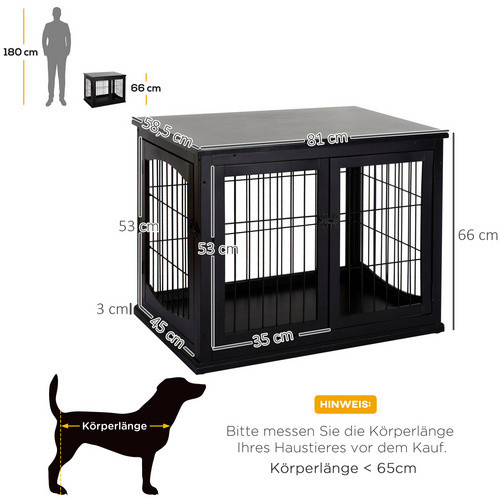 PawHut Hundekäfig in Schwarz aus MDF und Metall, B/T/H: 81 x 58,5 x 66 cm - Bild 6