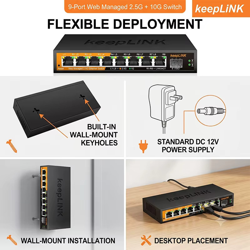 KeepLiNK 9-Port 2.5G Web-Managed Switch mit 8x 2.5GbE und 1x 10G SFP+ Uplink in Schwarz - Bild 4