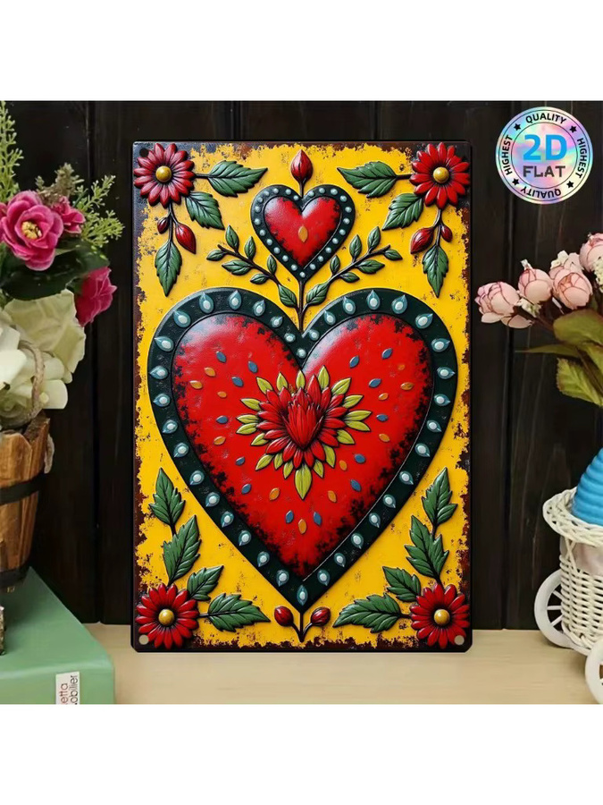 Mexikanisches Blechschild HELLOYOUNG Wanddekoration mit Herz und Blumenmuster in Multicolour - Bild 6