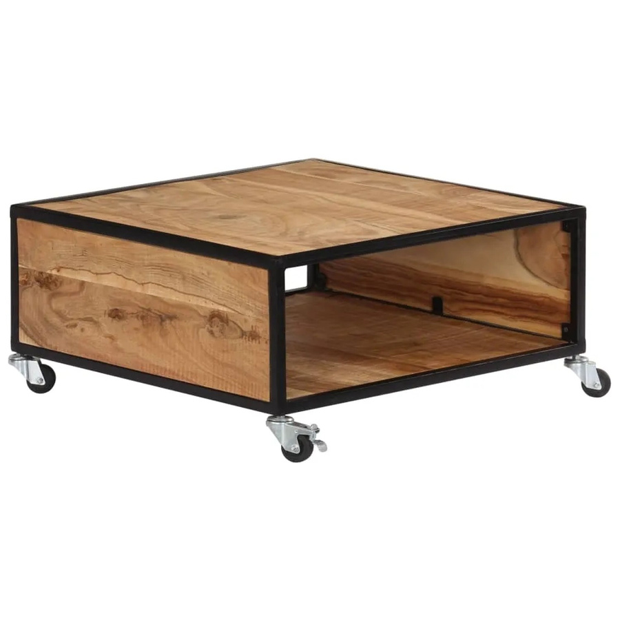 vidaXL Couchtisch aus Massivholz Akazie und Gummiholz in Braun im Industrial Design B/T/H: 70 x 70 x 32 cm - Bild 2