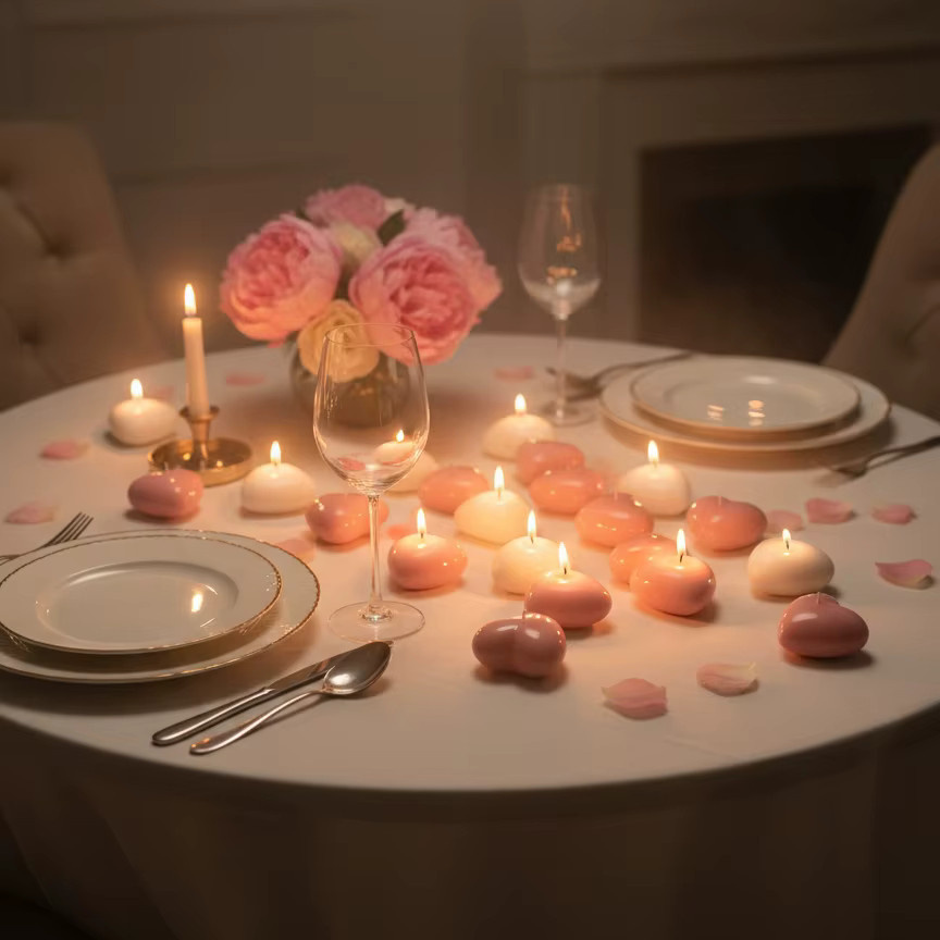 Herzförmiges Duftkerzen-Set aus Wachs in Weiß und Pink für Valentinstag und Hochzeitsdekoration - Bild 4