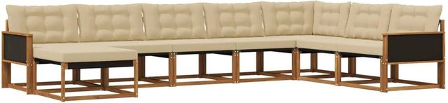 vidaXL Outdoor-Sofagarnitur in U-Form aus Akazienholz mit Textilene-Elementen und Kissen, Beige und Braun - Bild 1