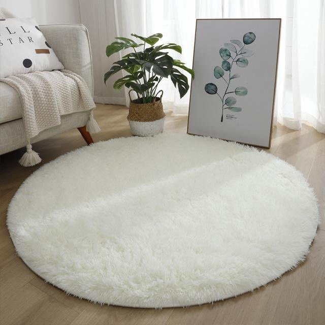 Runder Plüschteppich von Yiran Furniture in Weiß, flauschiger Kunstfell-Teppich für Wohnzimmer, Schlafzimmer und Kinderzimmer, Durchmesser: 120 cm - Bild 1