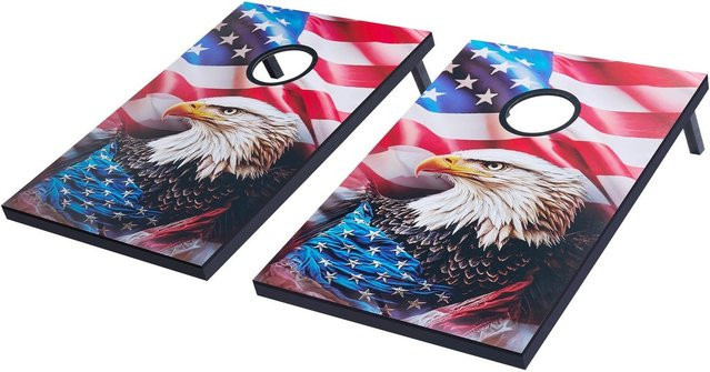Cornhole Set Tragbares Corn Hole Wurfspiel Brett Holz, 8 Bohnensäcke - Bild 1