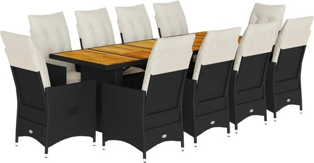 vidaXL 11-teiliges Garten-Bistro-Set aus Akazienholz und schwarzem PE-Rattan mit Kissen - Bild 1