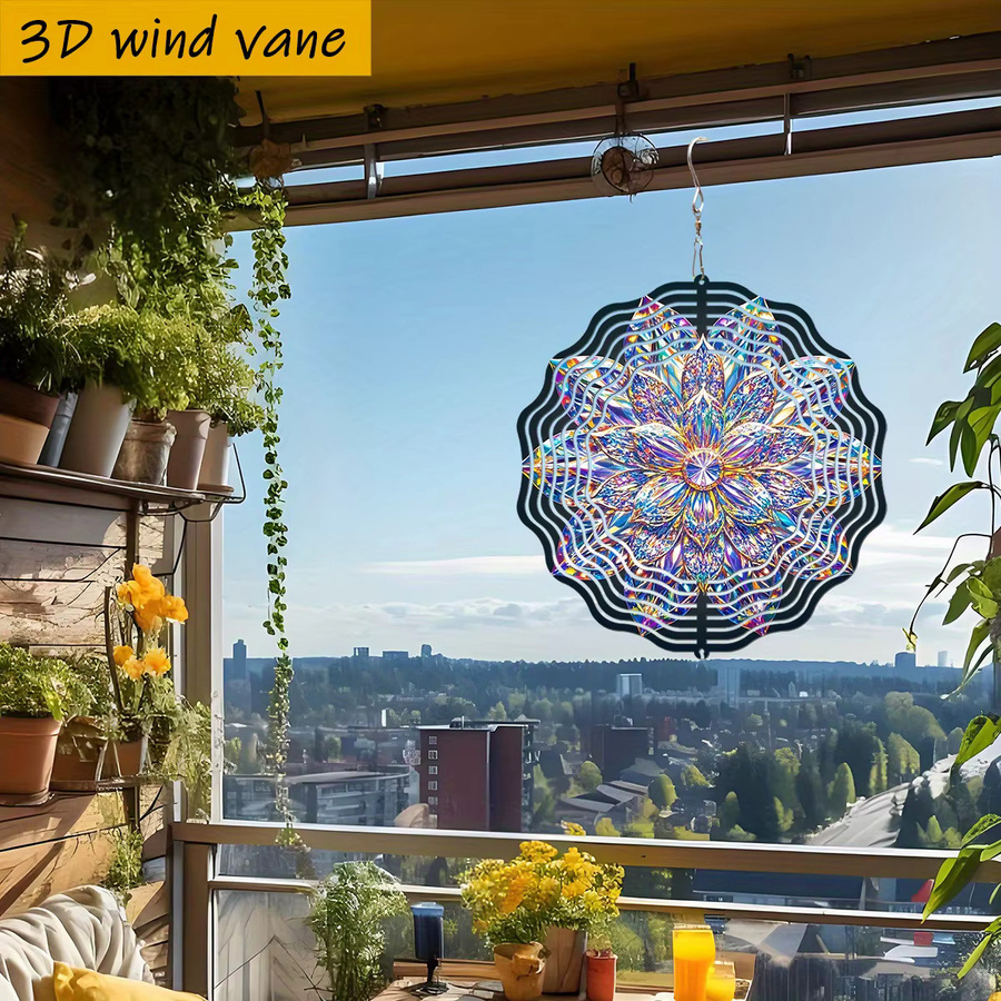 CIFBUY 3D Rotierender Mandala-Spinner aus Metall in Bunt, 360° Windspiel mit Blumen-Design für Garten und Außenbereich, Durchmesser: 25,4 cm - Bild 4