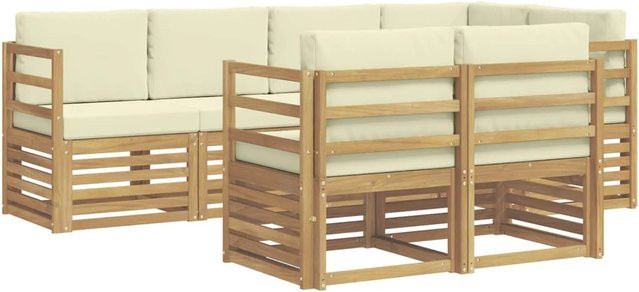 vidaXL Ecksofa Set L-Form in Weiß und Beige mit 7 Kissen aus Akazienholz - Bild 1