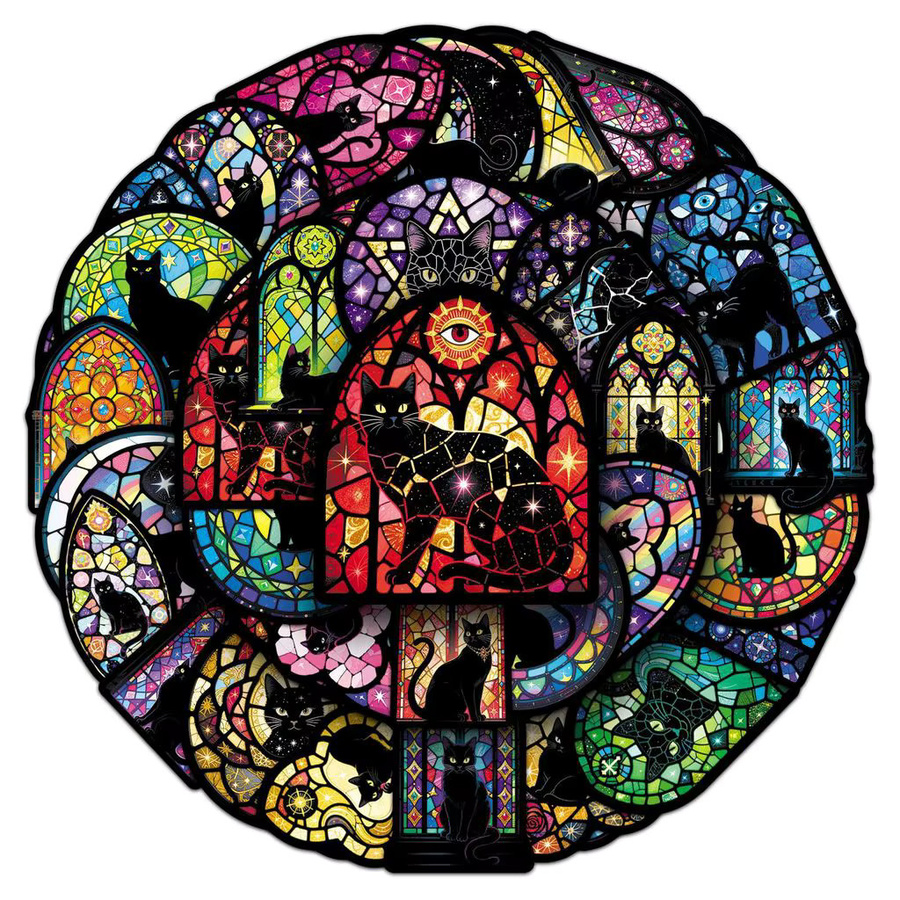 50 Stück Buntglas- und schwarze Katzenaufkleber im Cartoon-Stil von LanLanStickersWorld, Multicolor - Bild 2
