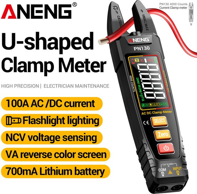 ANENG PN130 Digitales Zangenmessgerät in Schwarz mit NCV-Funktion, wiederaufladbares Multimeter für AC/DC Strom bis 100A und Spannung bis 600V - Bild 1