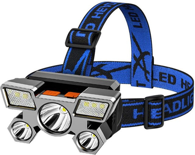 Ultrahelle Stirnlampe mit 5 LEDs und 4 Modi, USB wiederaufladbar und wasserdicht, Grau - Bild 1