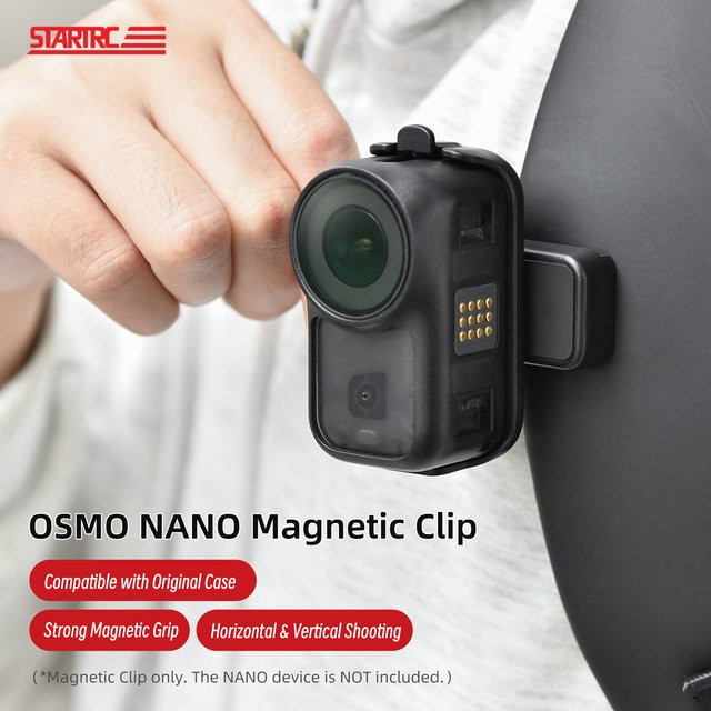 Magnetischer Rucksack-Clip-Halter für DJI OSMO NANO in Schwarz mit Schnellverschluss und Anti-Shake-Funktion, kompatibel mit DJI Original-Schutzhüllen - Bild 1
