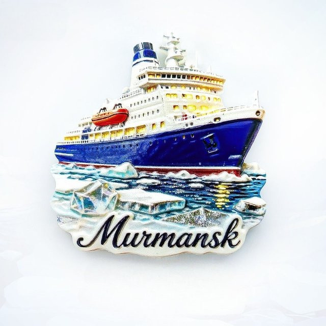 BearPaw Kühlschrankmagnet Murmansk Russland – Blaues 3D Eisbrecher Souvenir in runder Form für maritime Dekoration - Bild 1