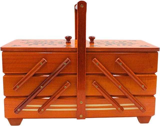 Dekohelden24 Nähkästchen aus Furnierholz in Mahagoni mit 7 Fächern und Holzornament, B/T/H: 42 x 20 x 21 cm - Bild 1