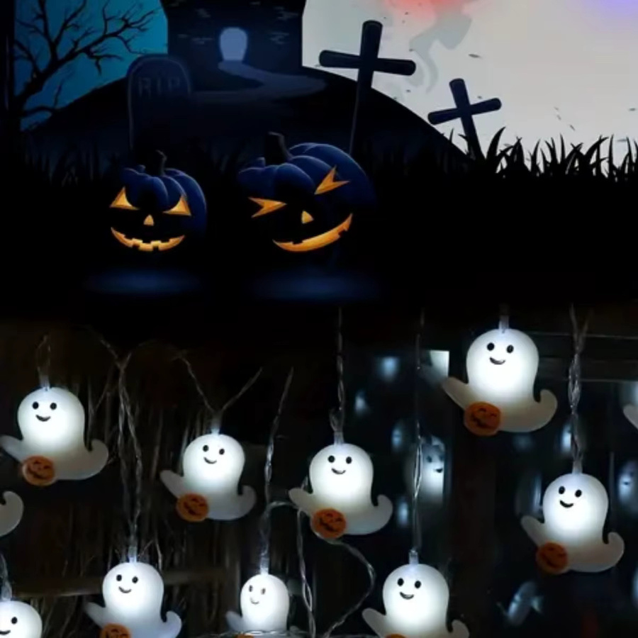 Peach Forest Halloween Mini Ghost LED Lichterkette mit 20 LEDs, weiß, batteriebetrieben - Bild 6