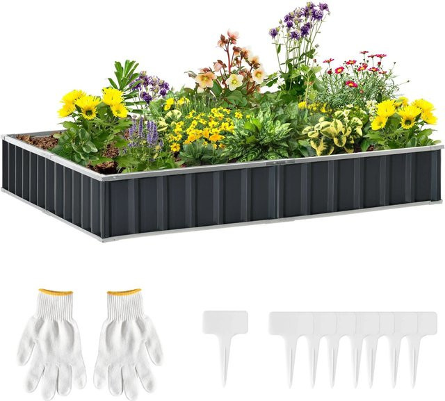 Furnicato Hochbeet aus Stahl in T-Form mit Pflanzenschildern, Farbe: Dunkelgrau, B/T/H: 258 x 90 x 30 cm - Bild 1