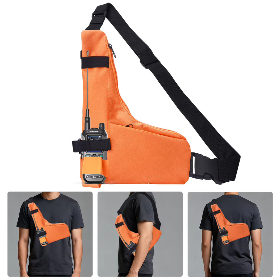 ABBREE Walkie-Talkie Brusttasche mit 2 Fächern aus wasserdichtem Nylon in Orange, taktische Schultertasche und Holster für UV-5R und Mini 5RH Amateurfunkgeräte - Bild 4