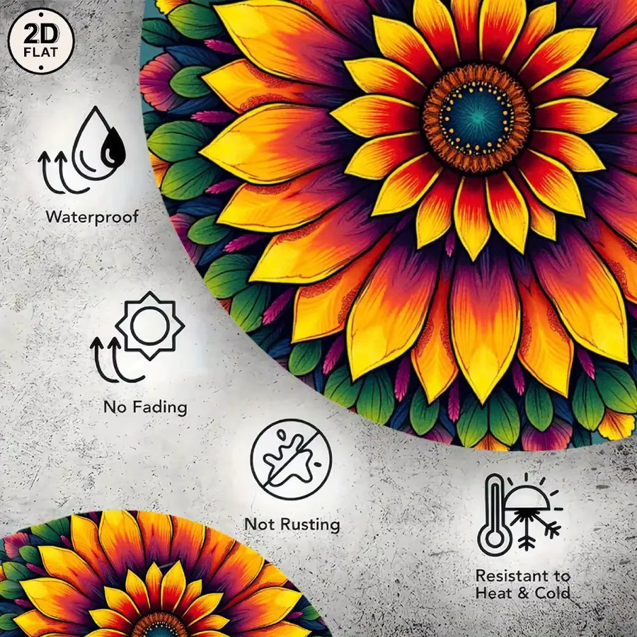 Potdemiel Vintage Wanddekoration aus Metall mit Sonnenblumen-Mandala-Design, rund, Mehrfarbig, Durchmesser: 20 cm - Bild 4