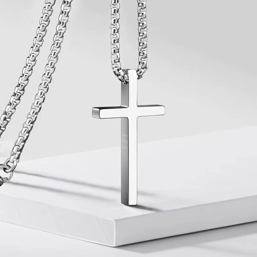 Halskette mit Kreuz-Anhänger, Silber, Unisex - Bild 1