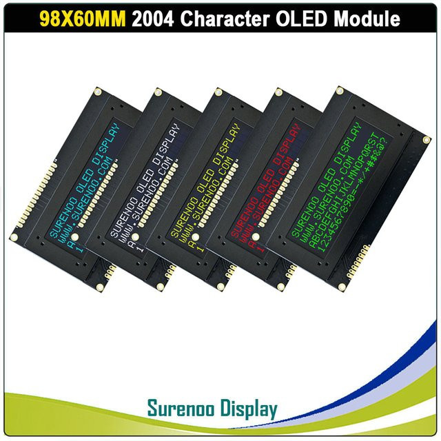 SURENOO OLED-Display 2,89 Zoll 20x4 COG-Zeichen-LCD-Modul in Schwarz mit SPI und I2C Schnittstellen - Bild 1