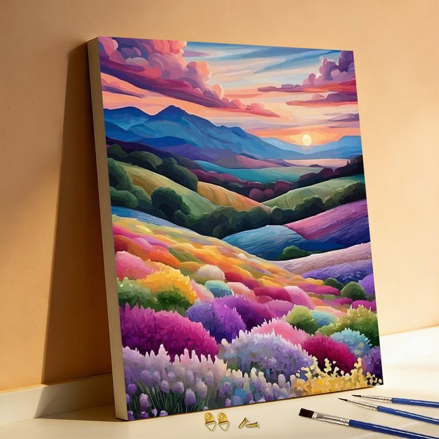 Huacan Malen nach Zahlen Berglandschaft, Sonnenuntergang, Natur, Bunt - Bild 1