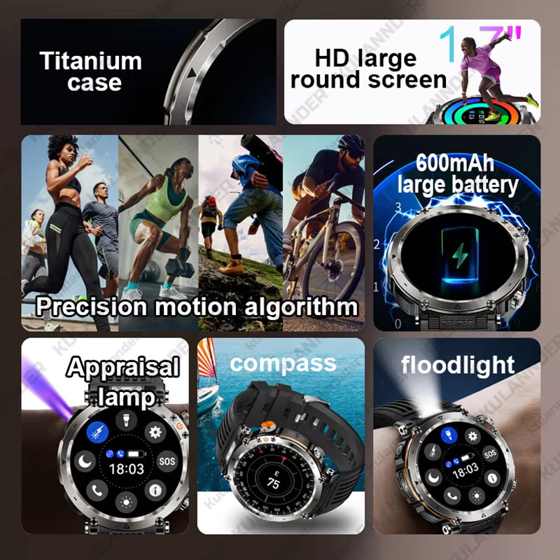 HT30 Smartwatch in Schwarz mit AMOLED Display, GPS, Kompass und 5ATM Wasserdichtigkeit für Outdoor-Sport sowie Herzfrequenzmessung - Bild 3