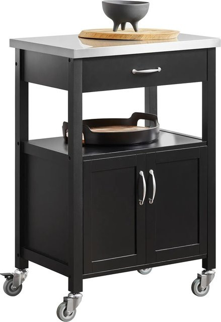 SoBuy Küchenwagen FKW22-SCH Servierwagen in Schwarz mit Edelstahl und Rollen für Küche und Büro, B/T/H: 60 x 30 x 92 cm - Bild 1