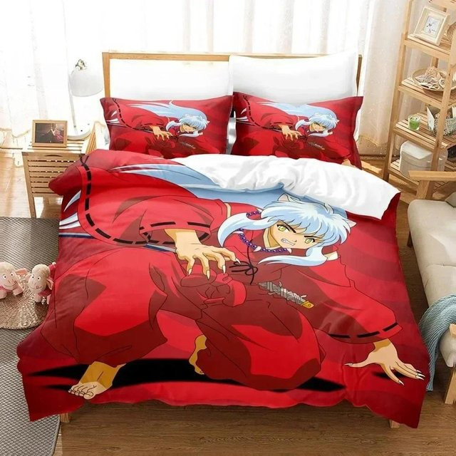 Inuyasha Bettwäsche Set mit 3D Anime Design, Rot, B/H: 135 x 200 cm - Bild 1