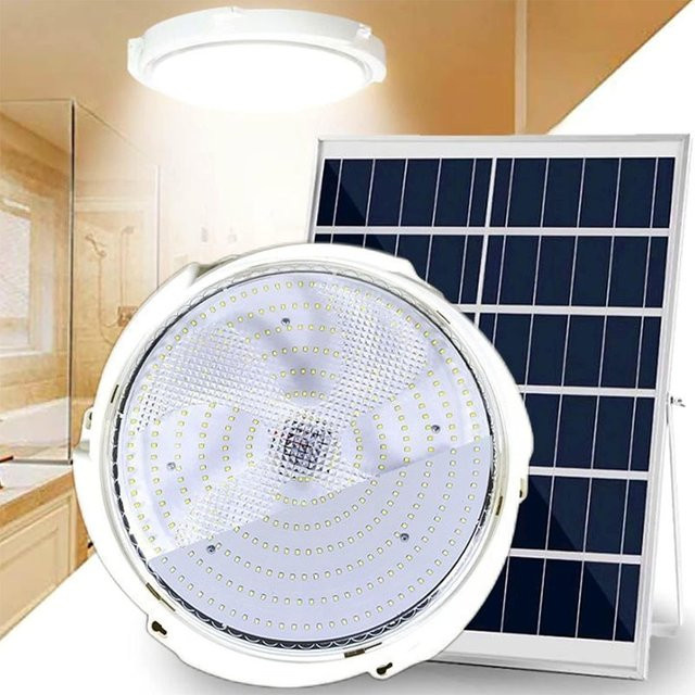 TLEDMP LED Solar-Deckenleuchte mit Fernbedienung, wasserdichte runde Außenbeleuchtung für Garten und Innenbereich, 3-farbig, Weiß - Bild 1