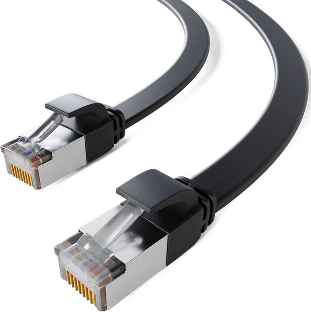 hb-digital LAN Flachkabel CAT 7 Ethernet Patchkabel U/FTP PVC Schwarz, Länge: 1 m - Bild 1