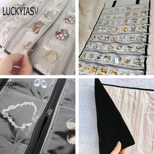luckyiasv Schmucktasche, Samt, Schwarz, Reißverschluss, Unisex - Bild 1