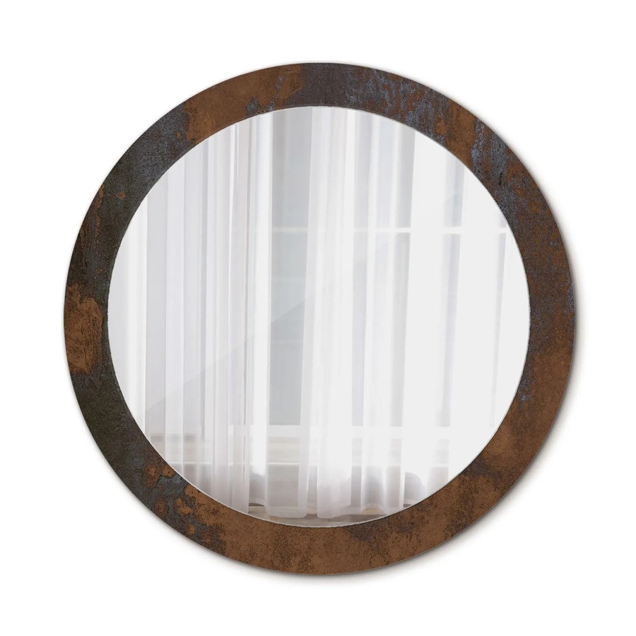 Tulup Rundspiegel mit rustikalem Motivdruck in Braun, Durchmesser: 80 cm - Bild 2