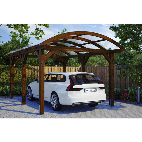 Skan Holz Carport Franken Bogendach aus Fichte Leimholz in Nussbaum Braun mit Doppelstegplatten aus Polycarbonat B/T: 376 x 541 cm, Höhe: 293 cm - Bild 2