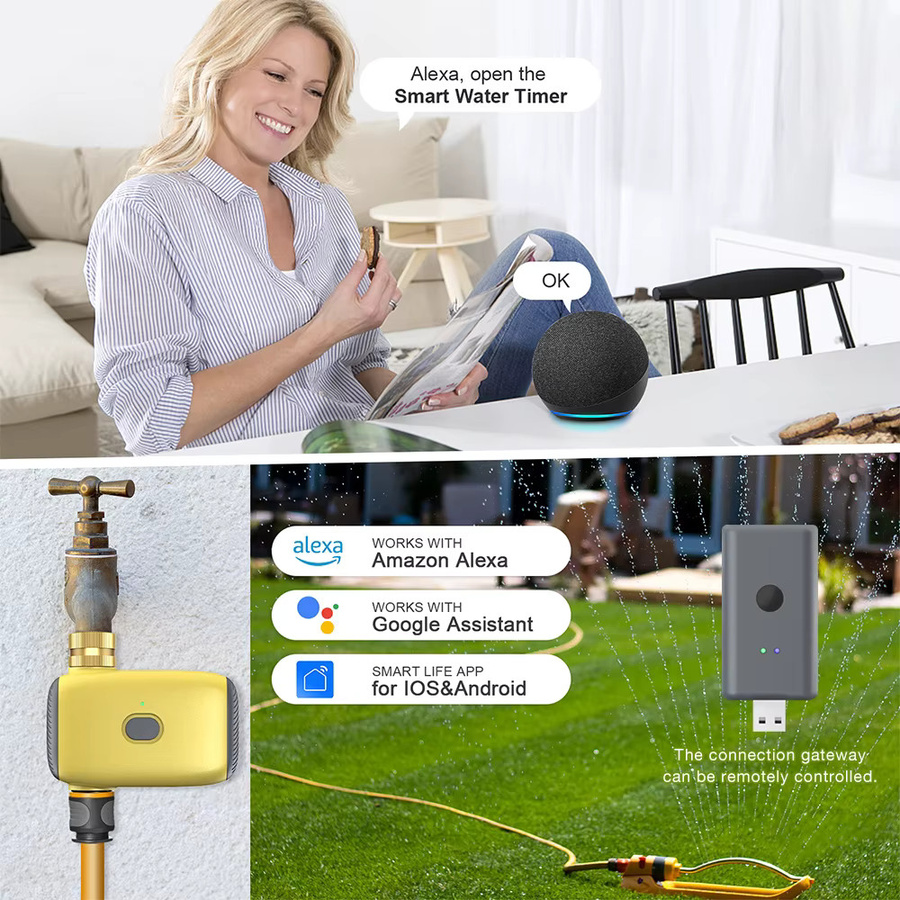 JUANJUAN Tuya Smart Bewässerungstimer mit Zigbee und Bluetooth, programmierbares Sprinkler-Tropfbewässerungssystem zur Wassersteuerung, kompatibel mit Alexa und Google Home, Gelb - Bild 3