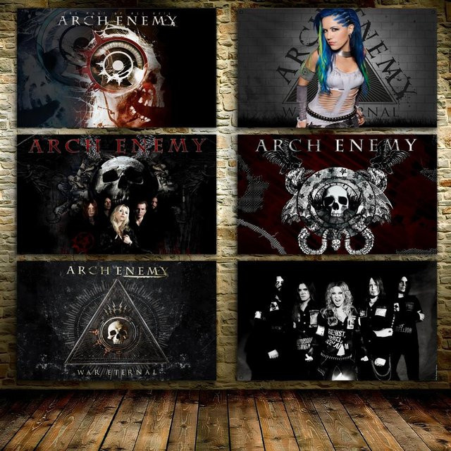 A-ARCH E-ENEMYs Rockband-Flagge als Wanddekoration und Banner mit Metallschnalle, B: 90 cm, H: 60 cm - Bild 1