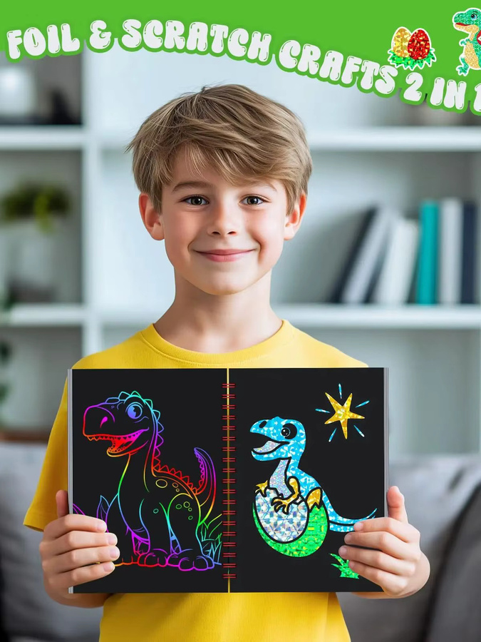 CutteeyFyry Dinosaurier-Folienaufkleber-Buch und Kratzkunstpapier, Malset, ab 3 Jahre - Bild 7