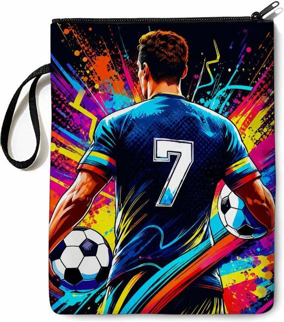 Fancy Style Studio Fußball-Print Buchhülle mit Reißverschluss und Handgelenkschlaufe, Mehrfarbig - Bild 1