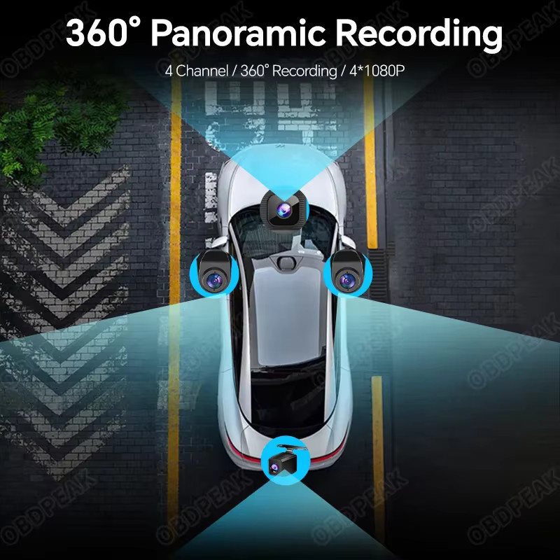 OBDPEAK A8 4CH Dashcam Rückspiegelkamera mit 11,26 Zoll Display, 4K UHD, WLAN, 4 Kameras, ADAS, BSD und 24H Parküberwachung, Schwarz - Bild 2