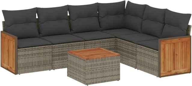vidaXL 7-tlg Garten-Sofagarnitur aus Poly Rattan in Grau mit Kissen Modell 154 - Bild 1