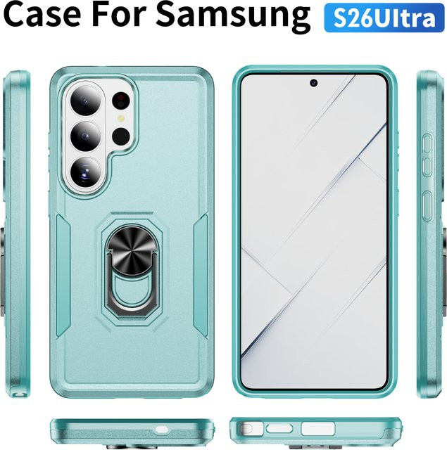 Robuste 2-in-1 Rüstungshülle für Samsung Galaxy S26 Ultra, S25, S23, S22, S21 FE Plus mit magnetischem Ringständer in Grün, Militärstandard Anti-Drop Schutzhülle - Bild 1