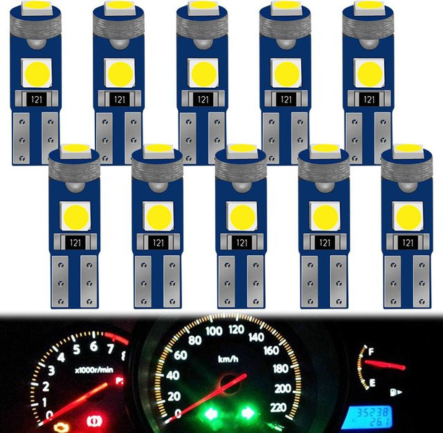 10er Set T5 LED Lampen W3W 1,2W Canbus für Instrumententafel, Dashboard und Klimaanlagen-Tasten in Silber - Bild 1