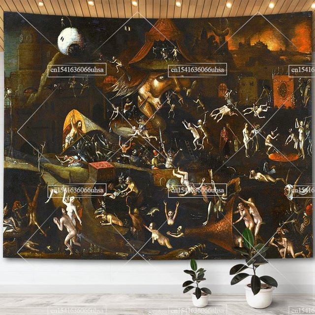 Hieronymus Bosch Garten der Lüste Wandteppich als Retro Wandkunst Dekoration, Mehrfarbig, Breite: 70 cm, Höhe: 100 cm - Bild 1